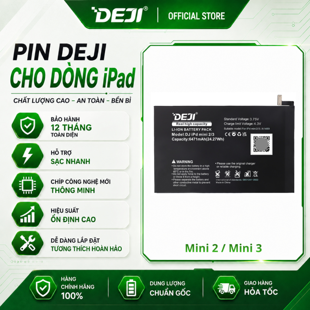 Pin Deji Dành Cho iPad Mini 2 / Mini 3 (6471mAh) | Model A1489 | A1490