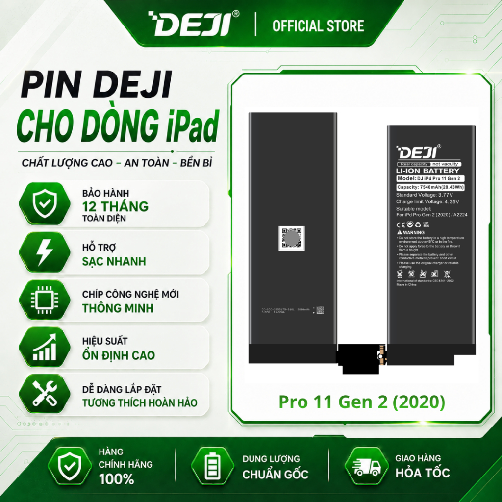 Pin Deji Dành Cho iPad Pro 11 Gen 2 (7540mAh) | Model A2224 | A2068 | A2228 | A2230 | A2231