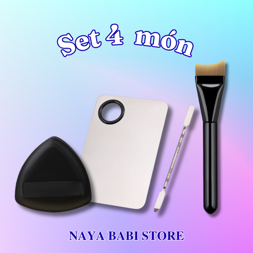 Set Combo Cọ Mút Trộn Nền -NAYA BABI STORE-Cọ dàn nền, Khay Trộn Nền Que Mix Nền, Bông Mút Tam Giác