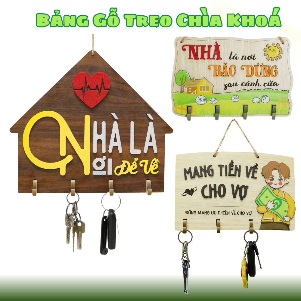 [Đủ Size] Bảng Gỗ Treo Móc Khóa Trang Trí Nhà Cửa - Bảng gỗ decor trang trí tường có móc treo chìa k