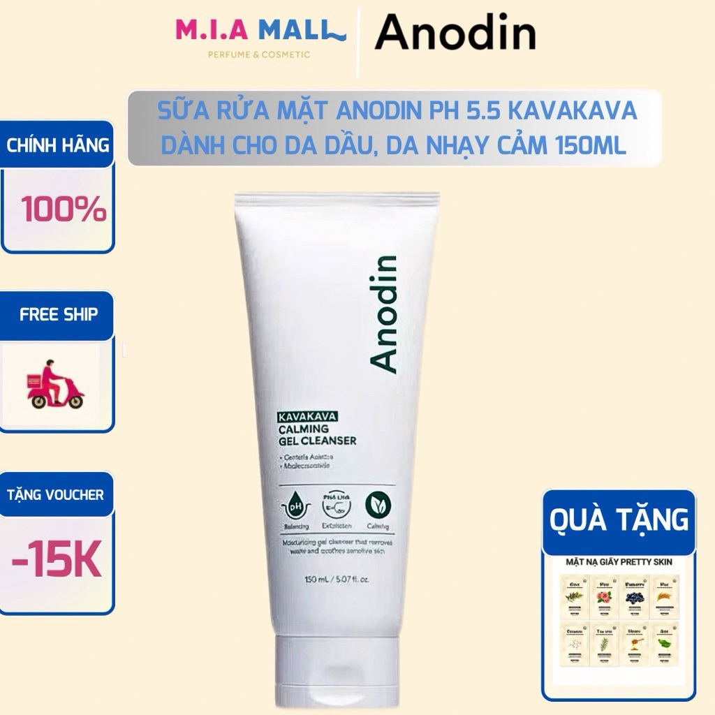 [ Tặng Mặt Nạ] Sữa Rửa Mặt Anodin Kavakava Calming Gel Cleanser Hỗ Trợ Cân Bằng Da PH 5.5 150ml