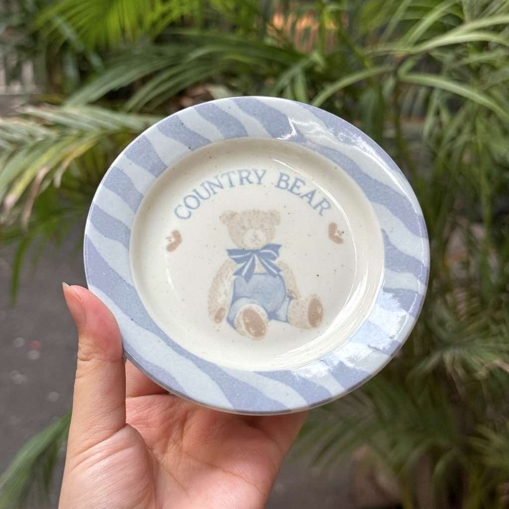 Đĩa chấm/Thìa muỗng gấu bay asuka đồng quê country bear men tiêu dễ thương gốm sứ Nhật Âu vintage re