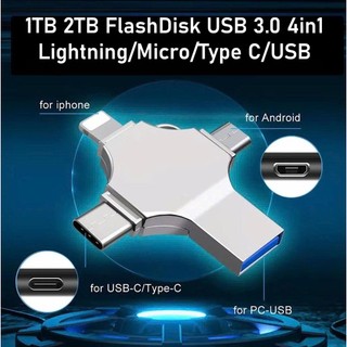 Ổ Đĩa Flash USB 4IN1 1TB 2TB Vỏ Kim Loại Dung Lượng Lớn Hỗ trợ Lightning Micro Type-C USB-A Cho Máy Tính iPhone Android