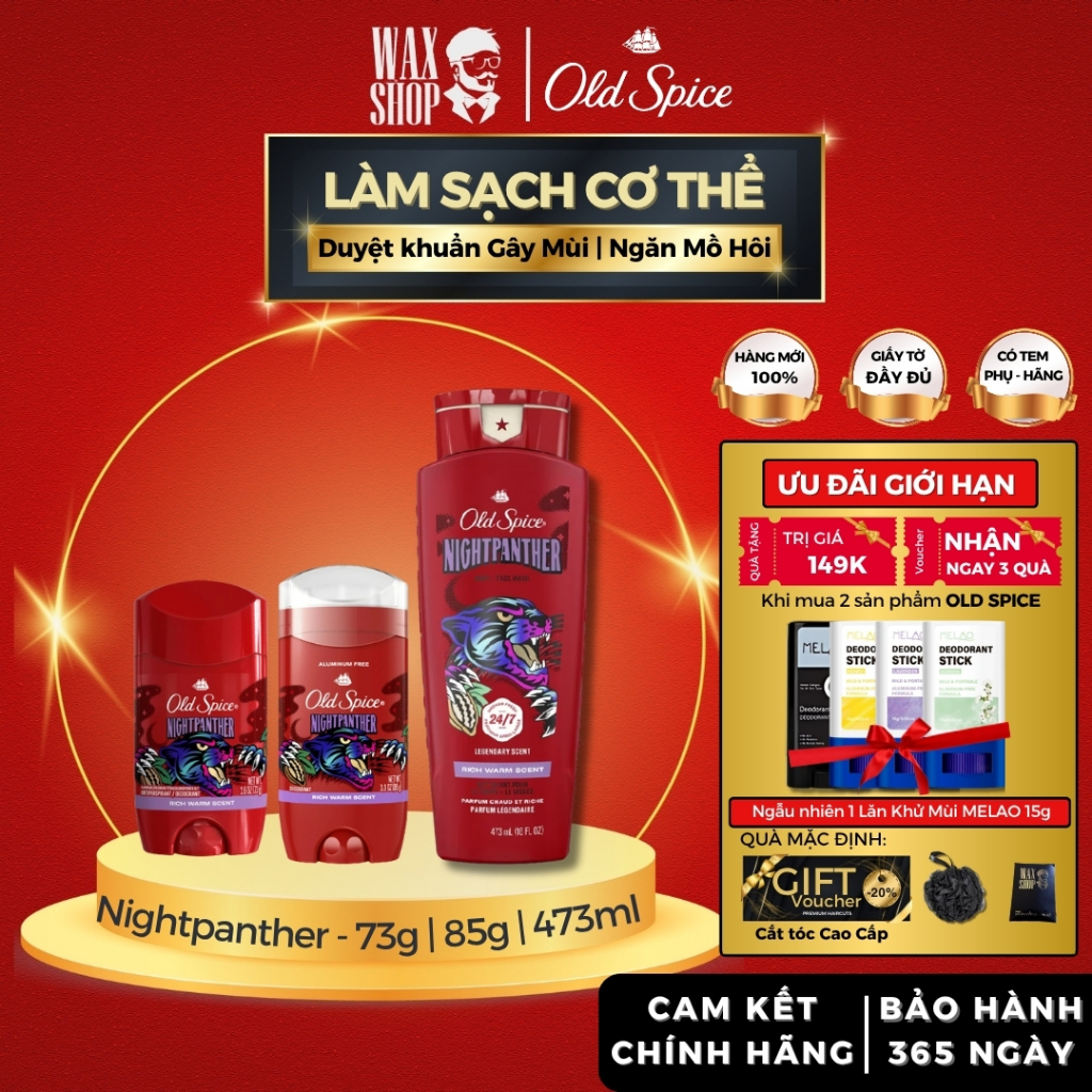 Lăn khử mùi, sữa tắm Old Spice Nightpanther 73g | 85g | 473ml chính hãng, lăn nách, sáp khử mùi