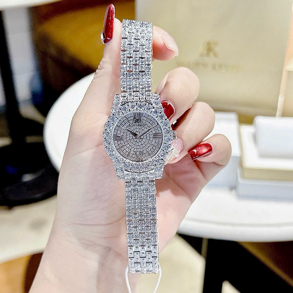 Đồng hồ nữ dây đính đá màu trắng size 33mm - Allien Kevin AK5586
