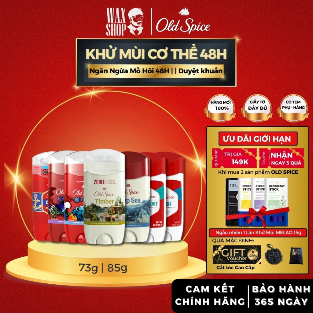 Bộ lăn khử mùi Old Spice Bearglove, Wolfthorn, Timber, Fiji, Pure Sport, Fresh, Original 73g | 85g