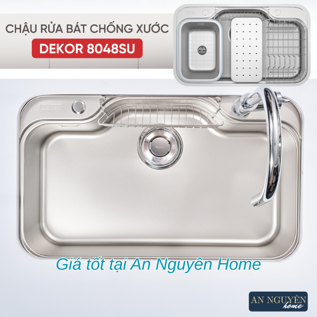 [Mới ] Chậu Konox Dekor 8048SU chậu 1 hố chống xước Konox mới nhất 2026 + Vòi