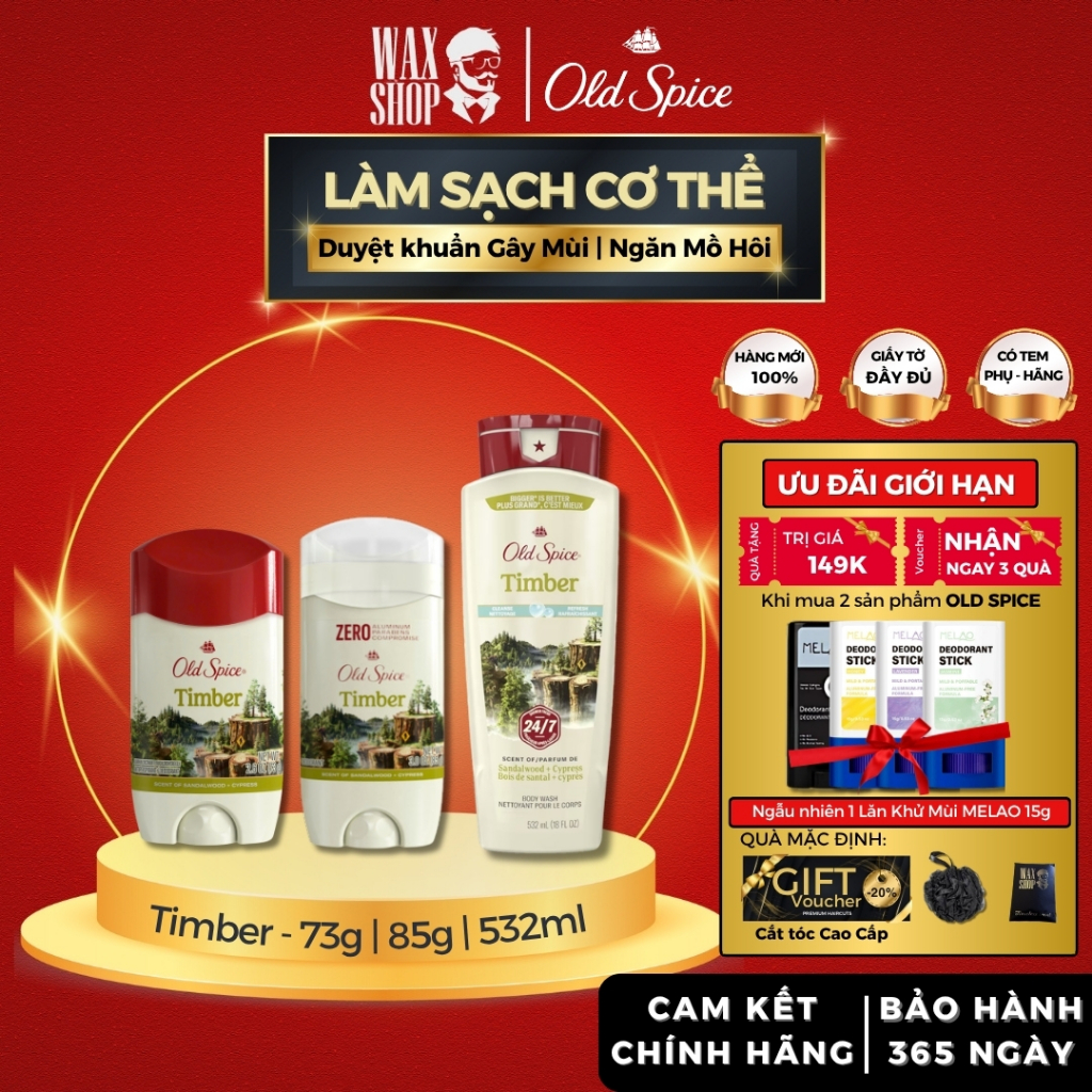 Lăn khử mùi, sữa tắm Old Spice Timber 73g | 85g | 532ml chính hãng, lăn nách, sáp khử mùi