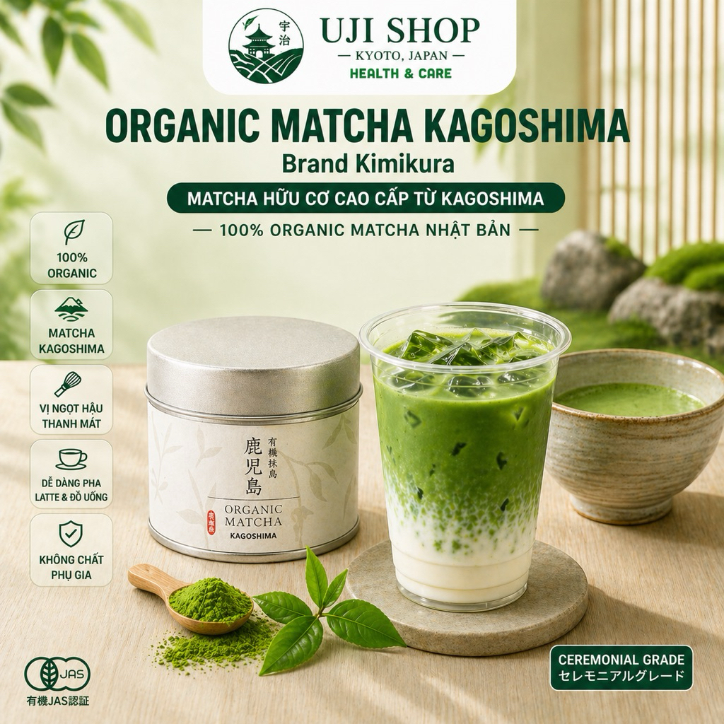 Trà Matcha Kagoshima Organic Hãng Kimikura Hộp 30g Nhật Bản