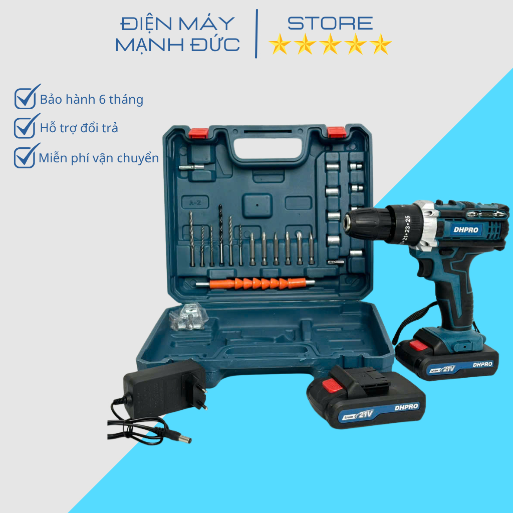Máy Khoan Pin DHPRO Xanh Đậm, Khoan Pin 3 Chức Năng Tặng Kèm Phụ Kiện 24 Chi Tiết