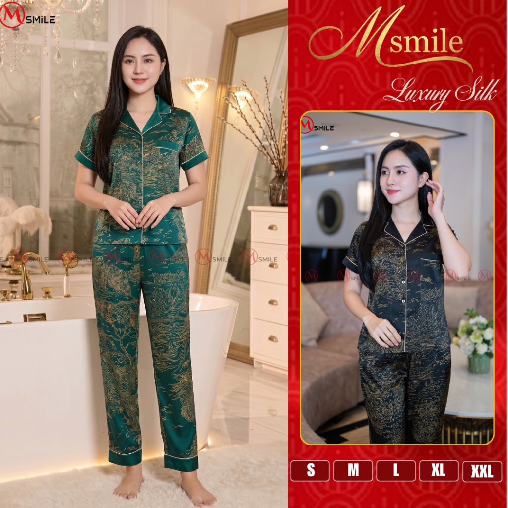 Bộ Đồ Ngủ Lụa satin cao cấp nữ MSMILE ngắn tay thoáng mát, cuốn hút BST HÈ 2026 | BD-283