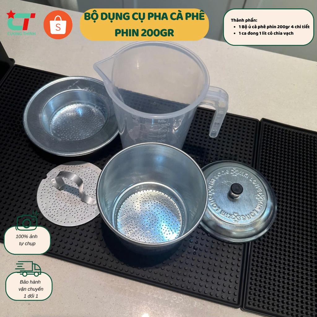 [Dụng cụ pha chế]Combo bộ dụng cụ pha cà phê phin 200gr cho quán bán cà phê mang đi