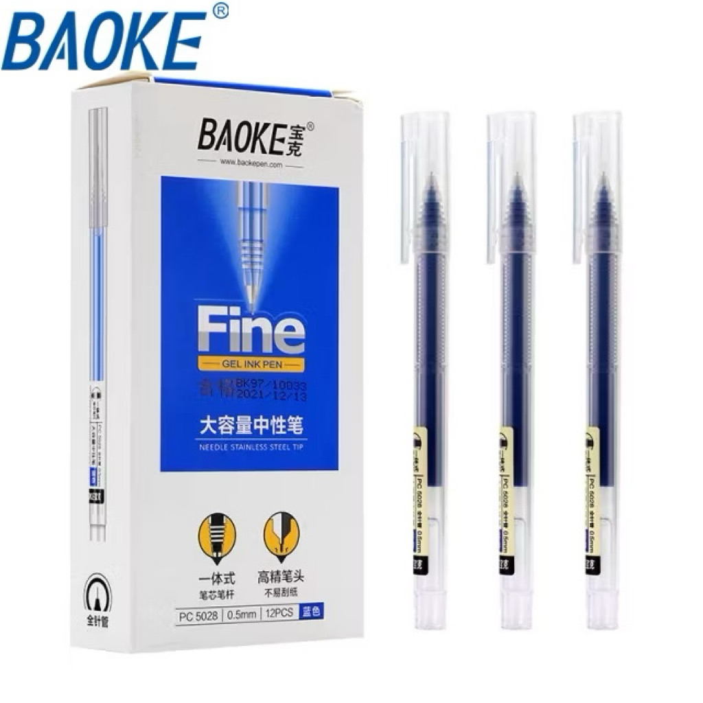 Hộp 12 cái bút bi nước mực gel Baoke PC5028 Ngòi 0.5 Nhiều Mực - Bút mực liền thân PC5028