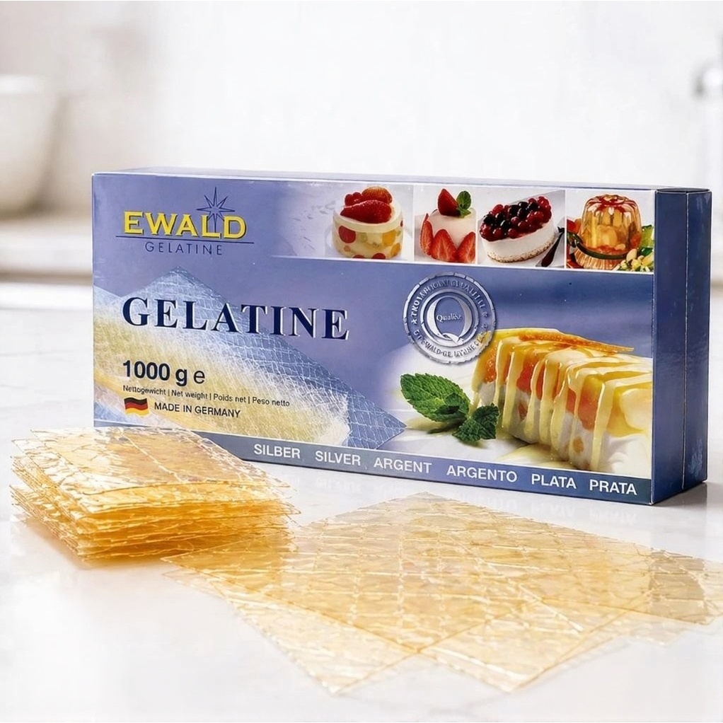 (COMBO 10 LÁ) GELATINE EWALD ĐỨC – LÁ GELATINE CAO CẤP LÀM BÁNH, MOUSSE, PUDDING