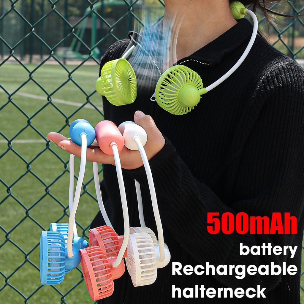 Quạt mini đeo cổ tích điện 2 cánh xoay 360 độ 3589giá rẻ