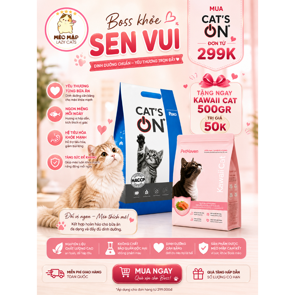 Hạt Thức Ăn Mèo Cat's On 20Kg Cat On Dinh Dưỡng Cao Cấp, Bổ Sung Vitamin Và Khoáng Chất Cho Mèo