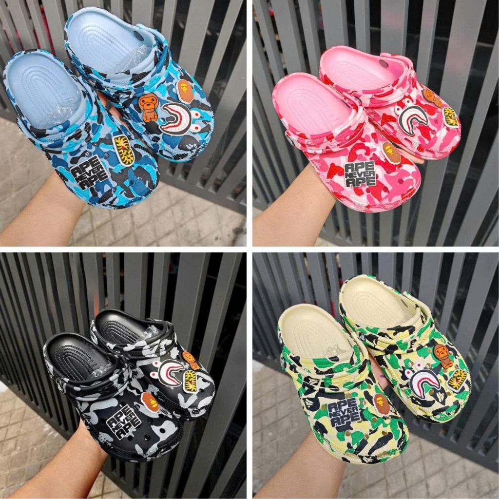 DÉP SỤC CROCS BAPE UNISEX EVA ĐÚC NGUYÊN KHỐI , TẶNG KÈM CHARM VÀ HỘP