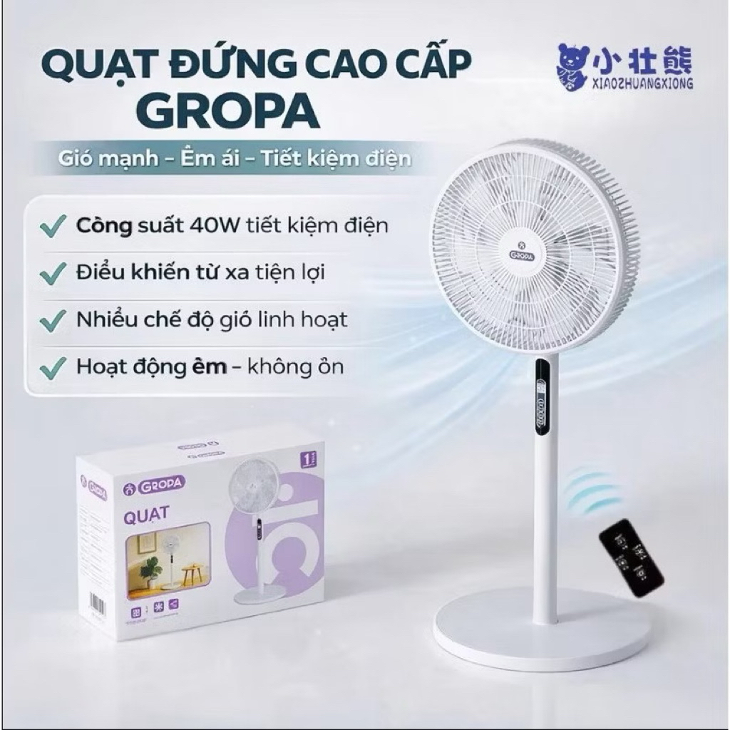 GROPA Quạt Đứng Cao Cấp GROPA 40W Tiết Kiệm Điện Điều Khiển Từ Xa Nhiều Chế Độ Gió Hoạt Động Câm Khô