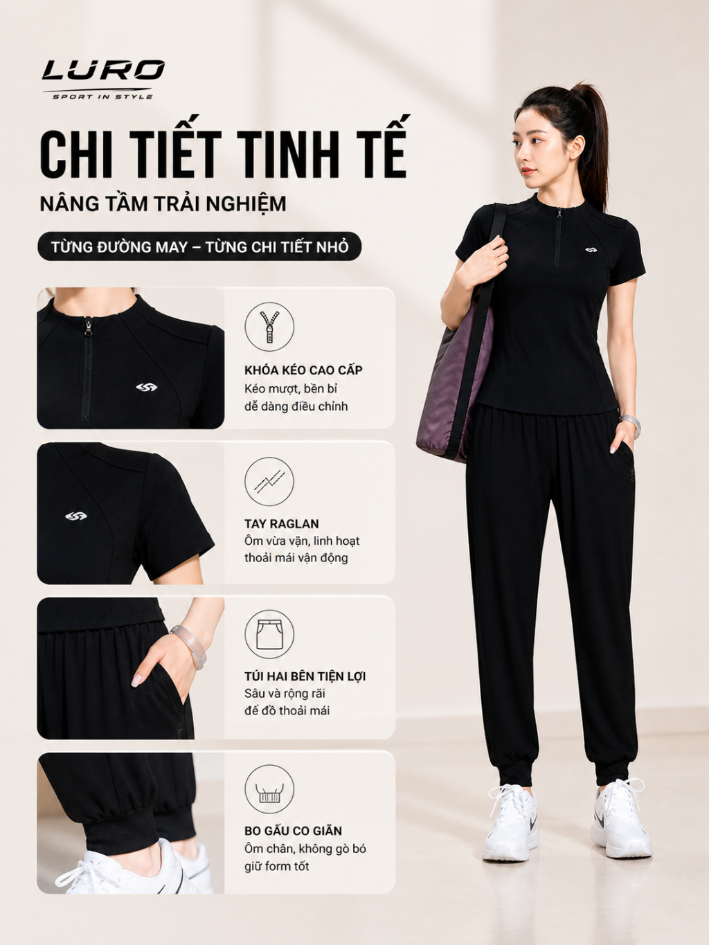 S14 — Bộ đồ tập nữ áo cổ trụ jogger 6