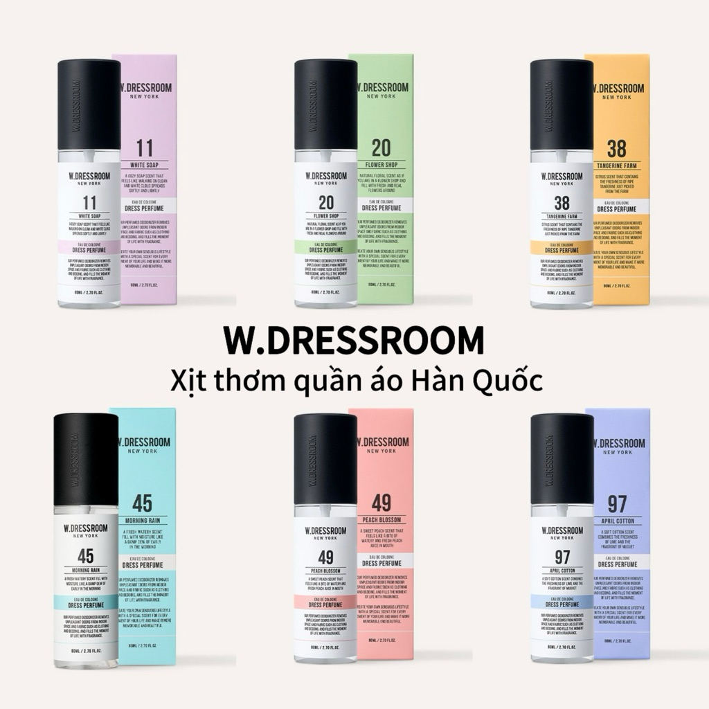 Xịt vải W.Dressroom mùi 49, 97, 45, 11, 20, 38 cheap moment idol Kpop
