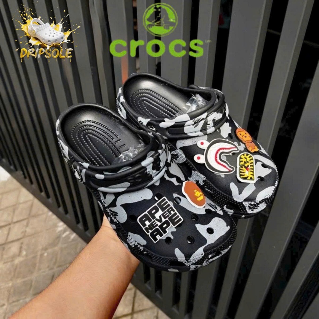 DÉP SỤC CROCS BAPE UNISEX SIÊU NHẸ ÊM ÁI CÁ TÍNH [TẶNG KÈM CHARM + HỘP]