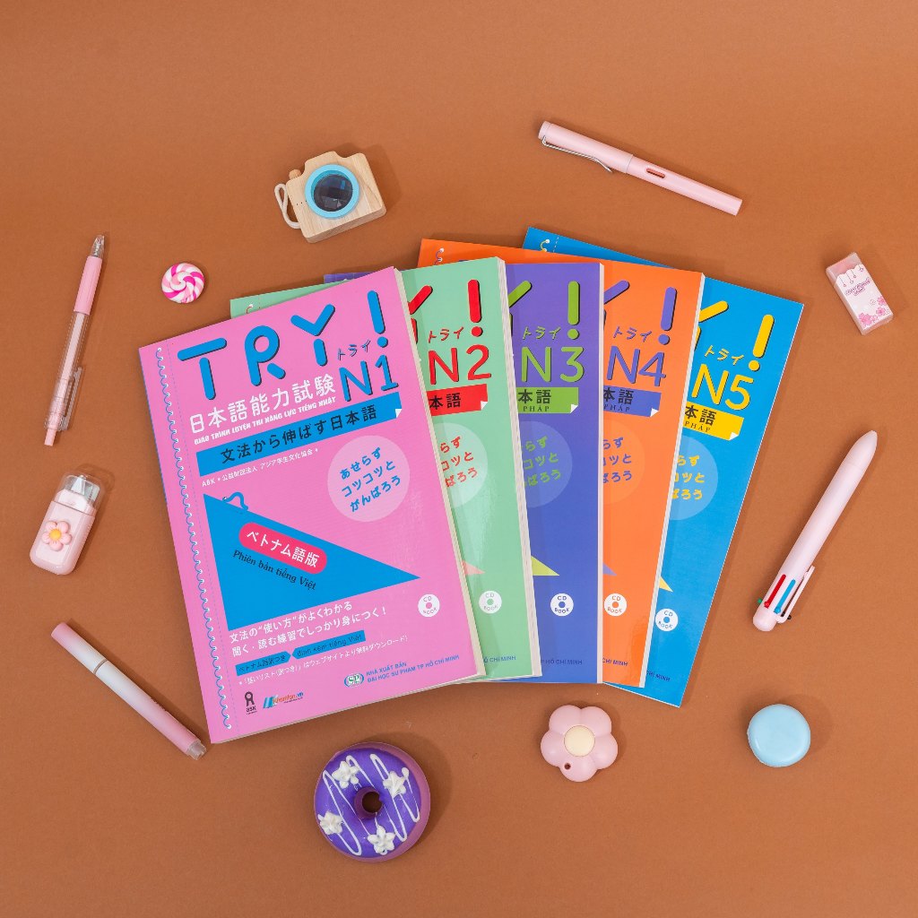 Sách - TRY JLPT N5–N1 Trọn Bộ - Luyện Ngữ Pháp + Hội Thoại + Bài Tập (Có file nghe)