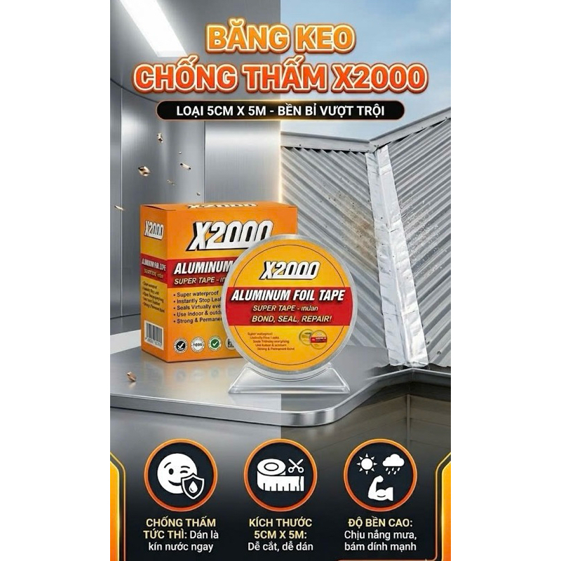 Cuộn 5CMX5M Băng Keo Chống Thấm X2000 Chính Hãng