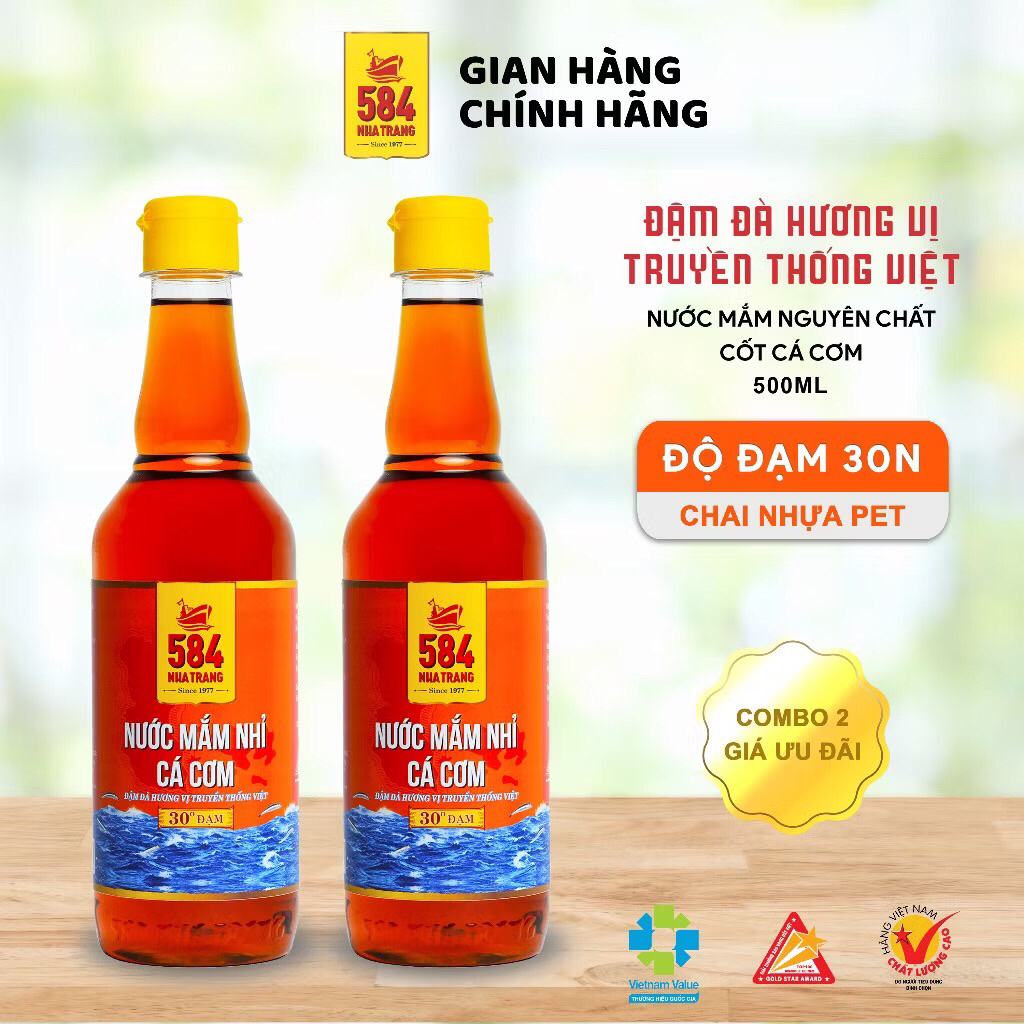 N0530-2 [COMBO 2 CHAI 500 ML] Nước Mắm 584 Nha Trang 30 Độ Đạm - Nước Mắm Truyền Thống Chai Nhựa 500
