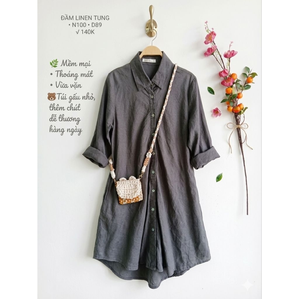 ĐẦM SƠMI LINEN TƯNG 2HAND NHẬT