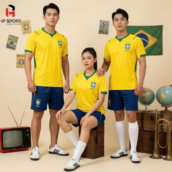 Quần Áo Bóng Đá Brasill VÀNG 25/26 - Vải Mè HP – In Tên Số Theo Yêu Cầu BIBO SPORT