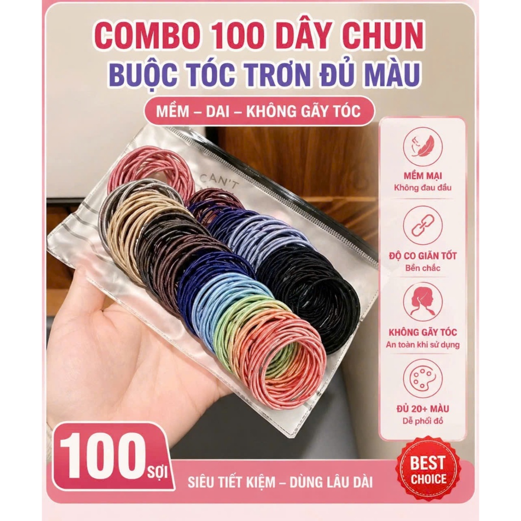 Combo 100 dây chun buộc tóc trơn đủ màu