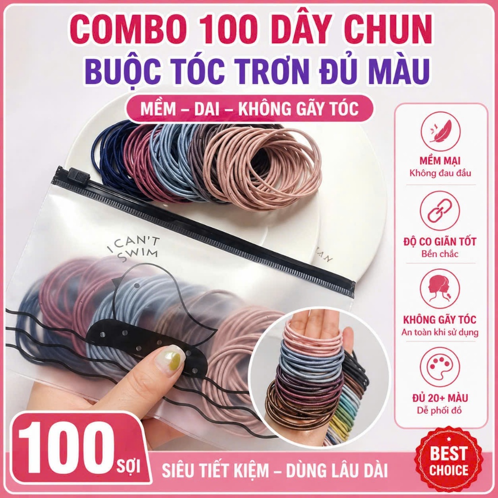 Combo 100 dây chun buộc tóc trơn đủ màu
