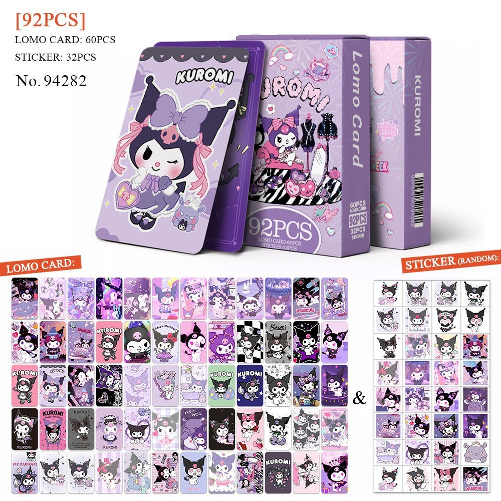 (NEW 2026) Set 60 lomo card và 32 sticker KUROMI - Thẻ bài KUROMI