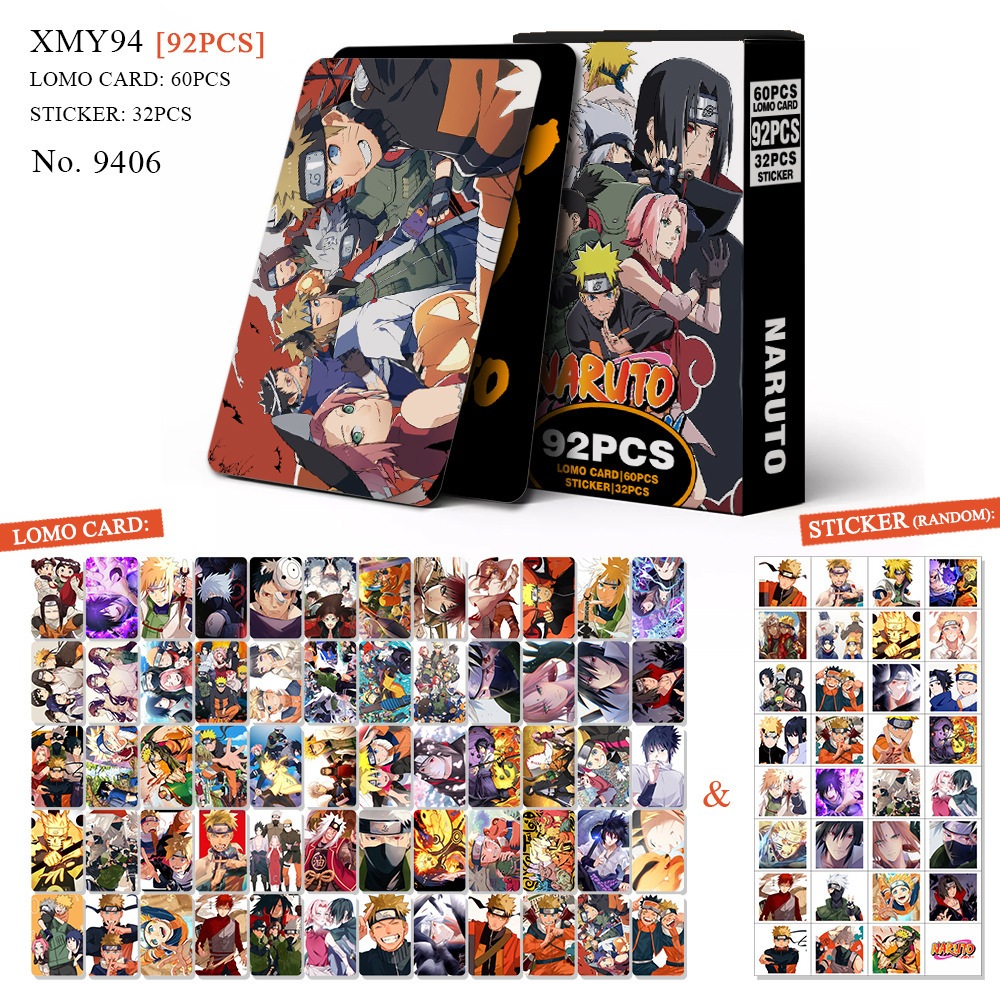(NEW 2026) Set 60 lomo card và 32 sticker Naruto - Thẻ bài NARUTO