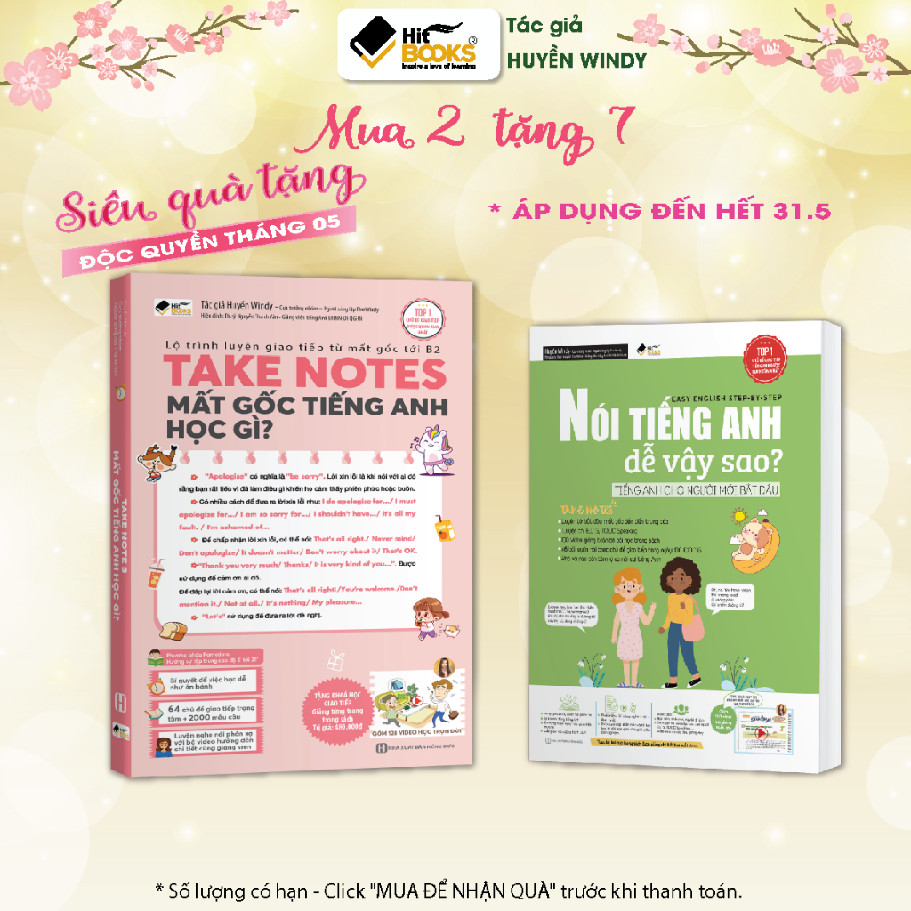 COMBO 2 sách Take Notes, Nói tiếng Anh dễ vậy sao, Tặng Kèm Khóa Học Hitbooks