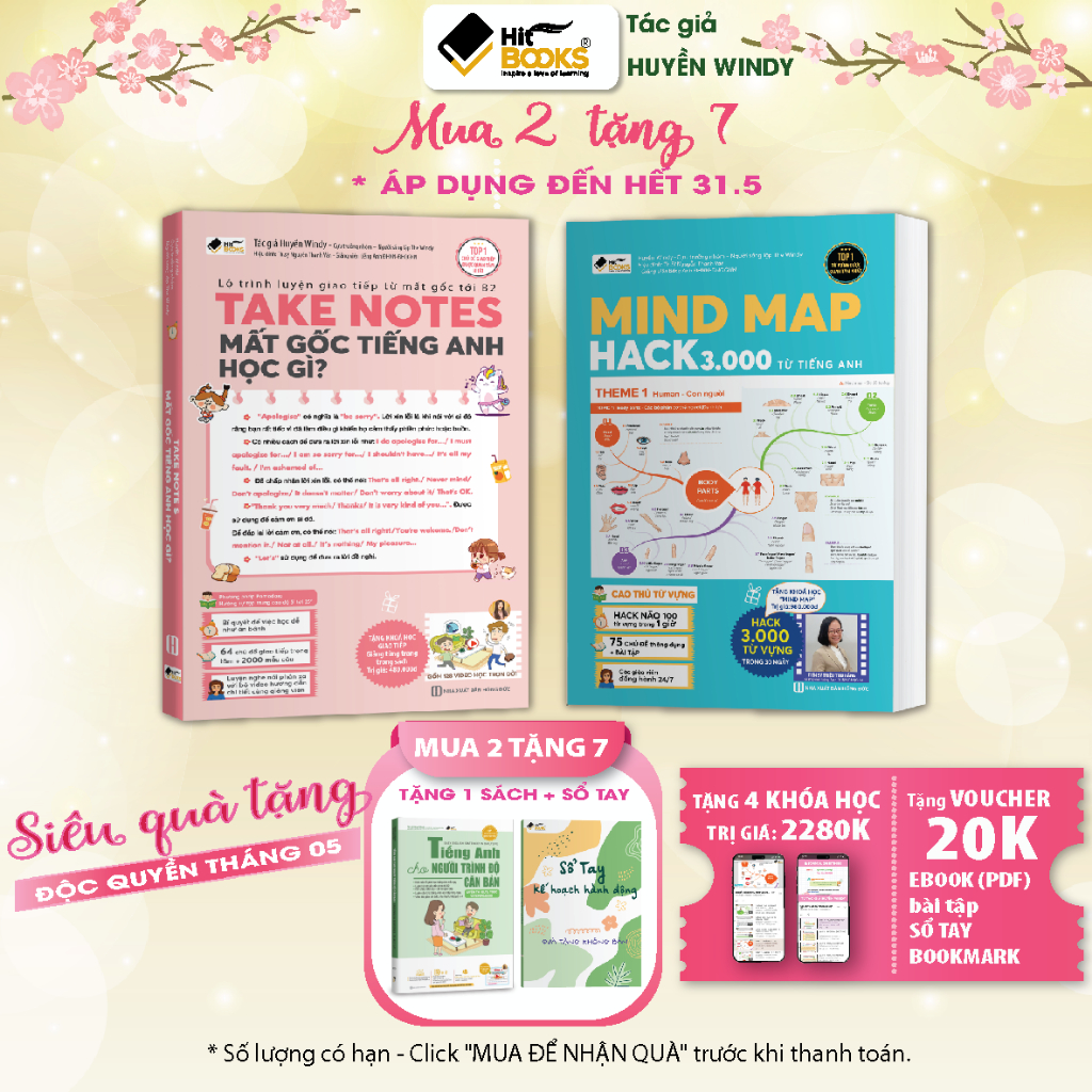 COMBO 2 sách Take Notes, Mindmap 3000 từ vựng tiếng Anh, Tặng Kèm Khóa Học Hitbooks