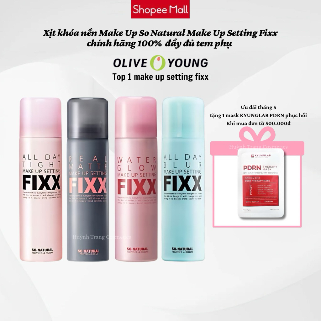 [chính hãng 100%] Xịt Khóa Makeup Toàn Diện Fixx So Natural Từng Loại Da All Day Tight - Real Matte 