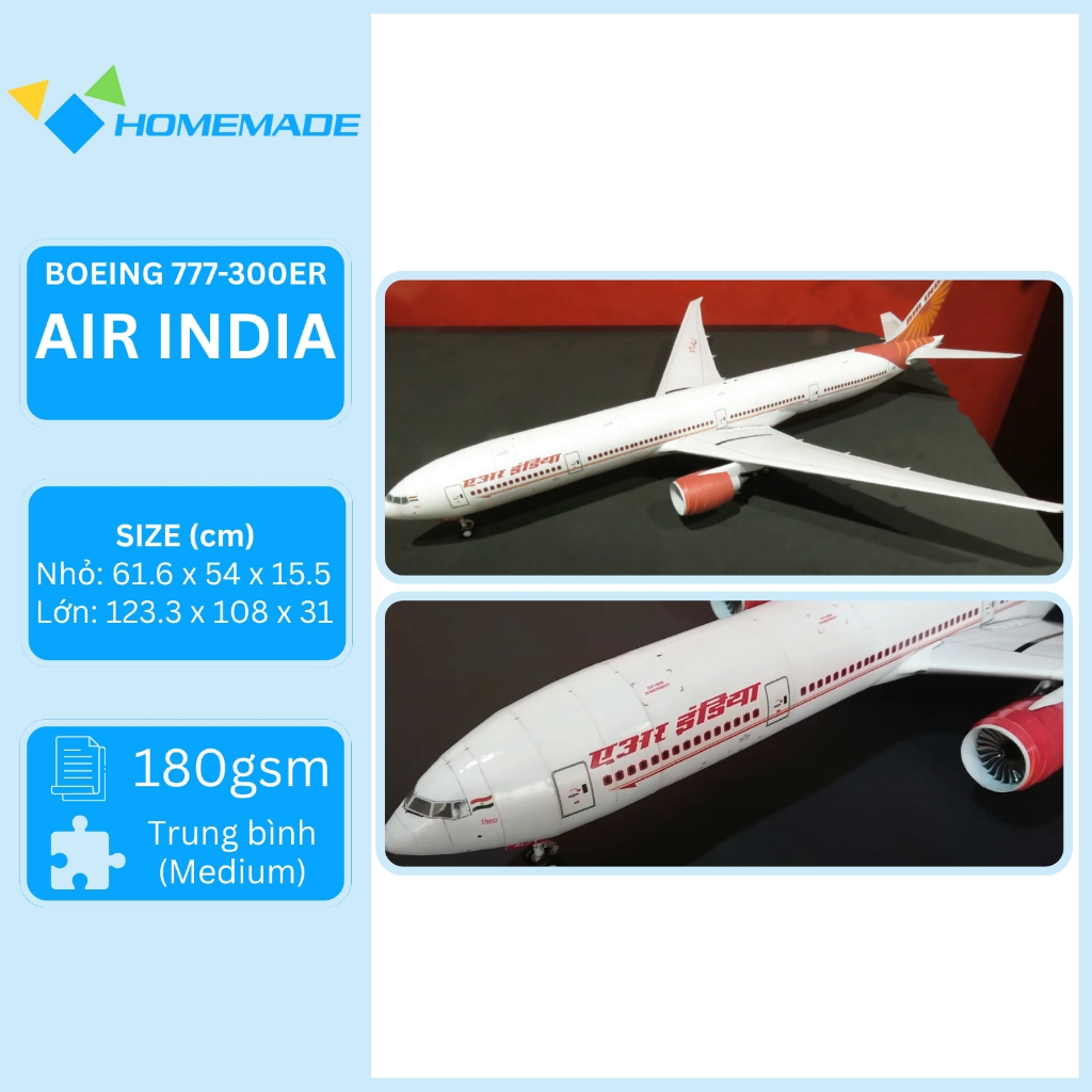 Bộ Kit Mô Hình Giấy Máy Bay Thương Mại Boeing 777-300ER Air India