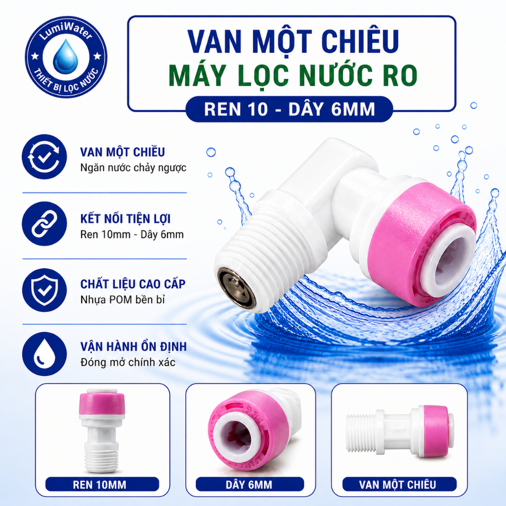 Van Một Chiều Máy Lọc Nước RO - (Ren 10 - Dây 6mm)