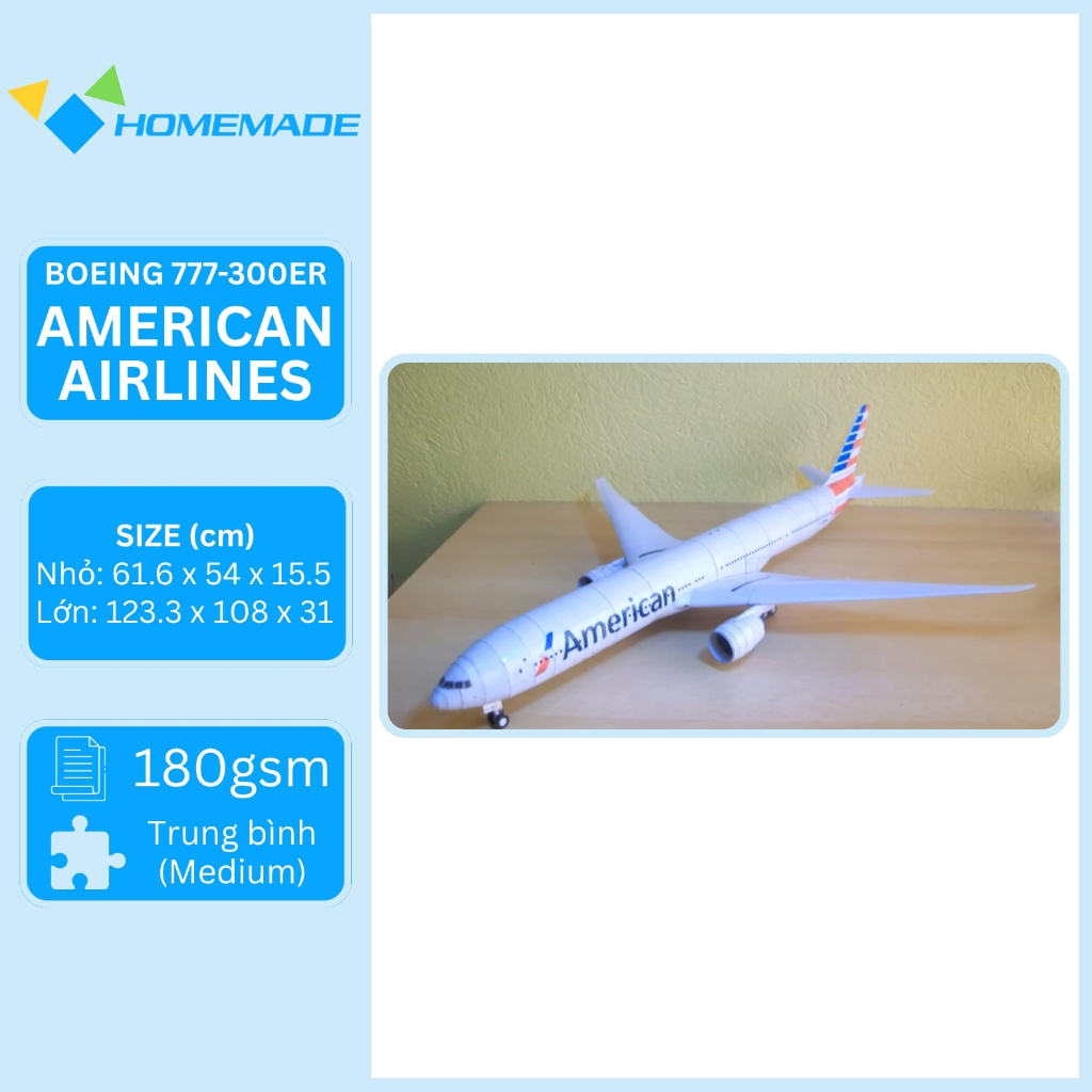 Bộ Kit Mô Hình Giấy Máy Bay Thương Mại Boeing 777-300ER American Airlines