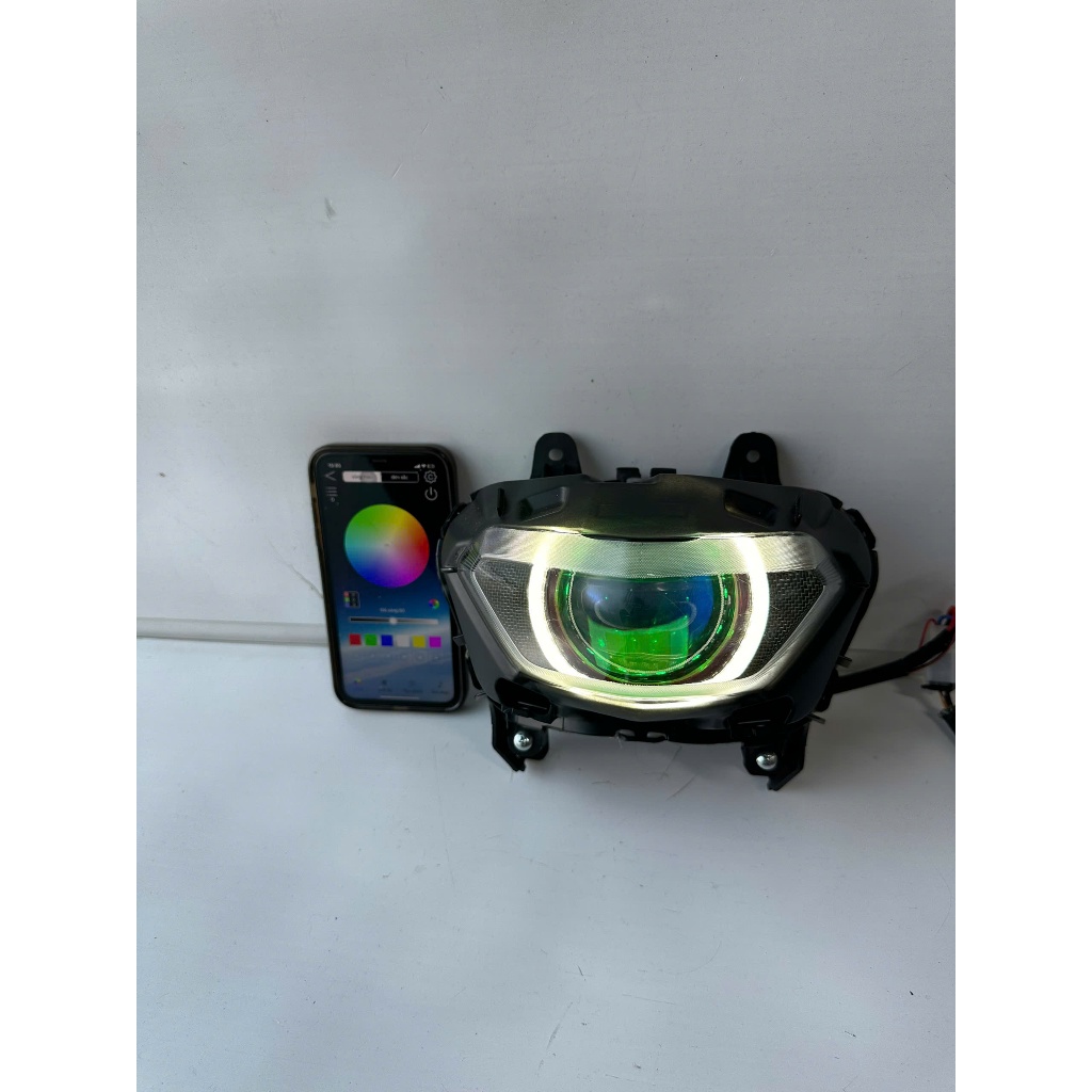 Bi Cầu Ex155 Độ Sẵn Bi Cầu E11+ Mẫu Mới Công Xuất 70W Có Trợ Pha / Mắt Quỷ Đổi Màu + Vòng 3D Trắng (