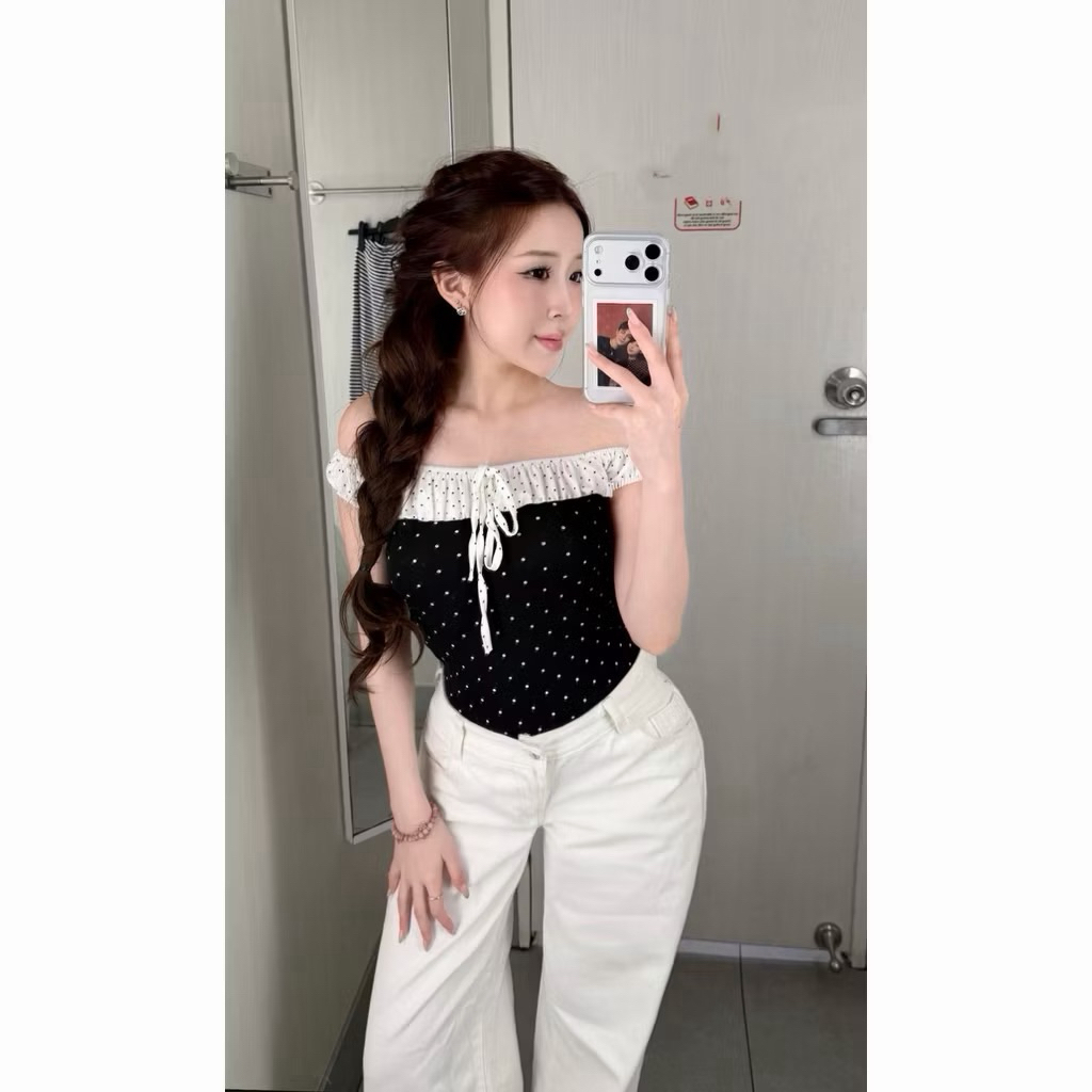 𝑪𝒉𝒐𝒄𝒐•[Order] Áo Trễ Vai Nơ Ngực Hàng Qc