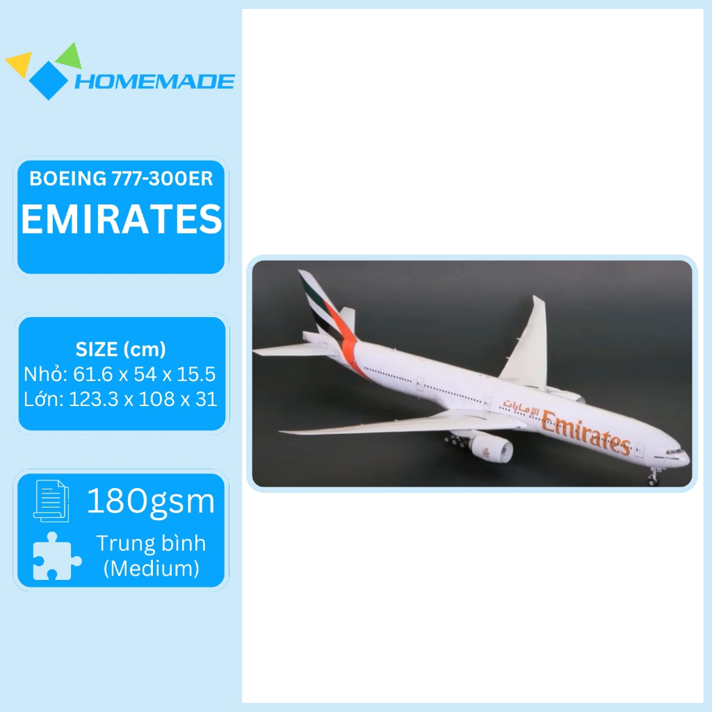 Bộ Kit Mô Hình Giấy Máy Bay Thương Mại Boeing 777-300ER Emirates