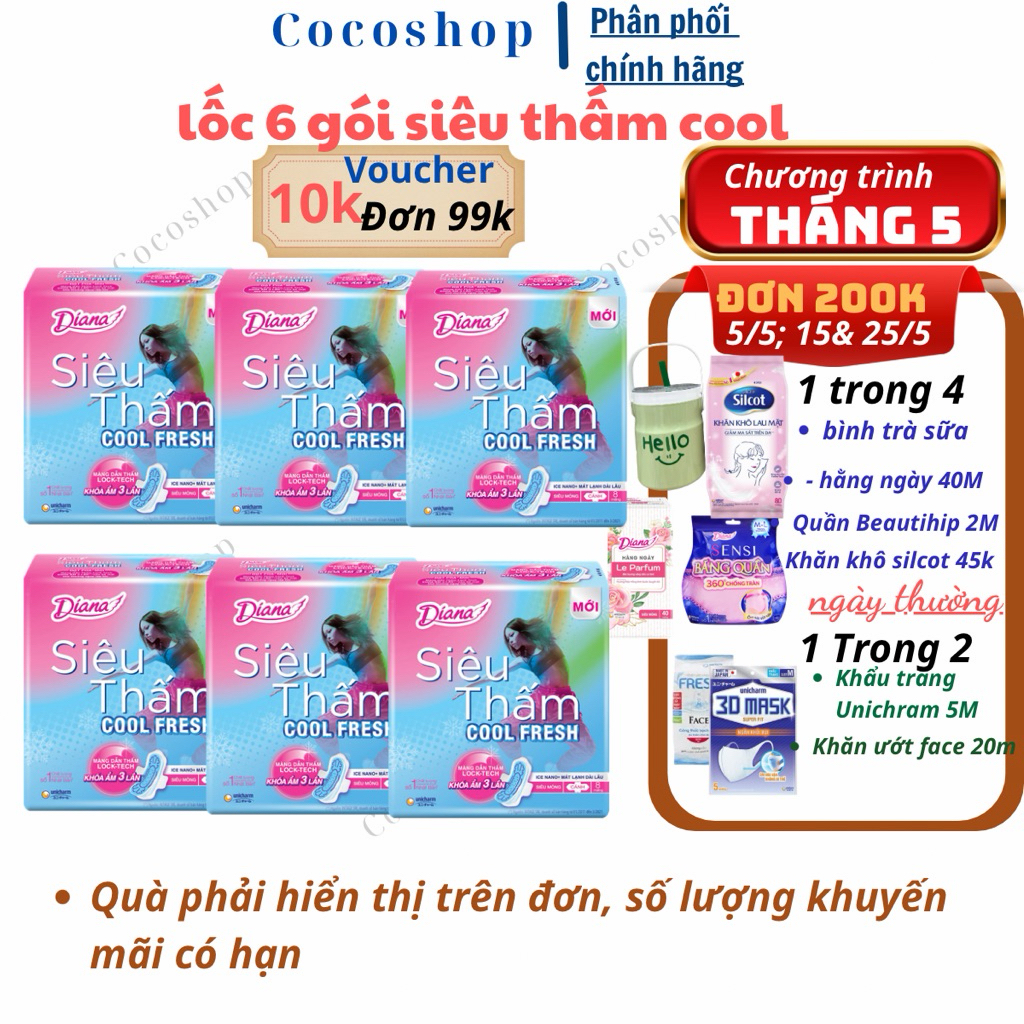 [ Lốc 6 Gói ] Băng vệ sinh Diana siêu thấm coolfresh 8 miếng
