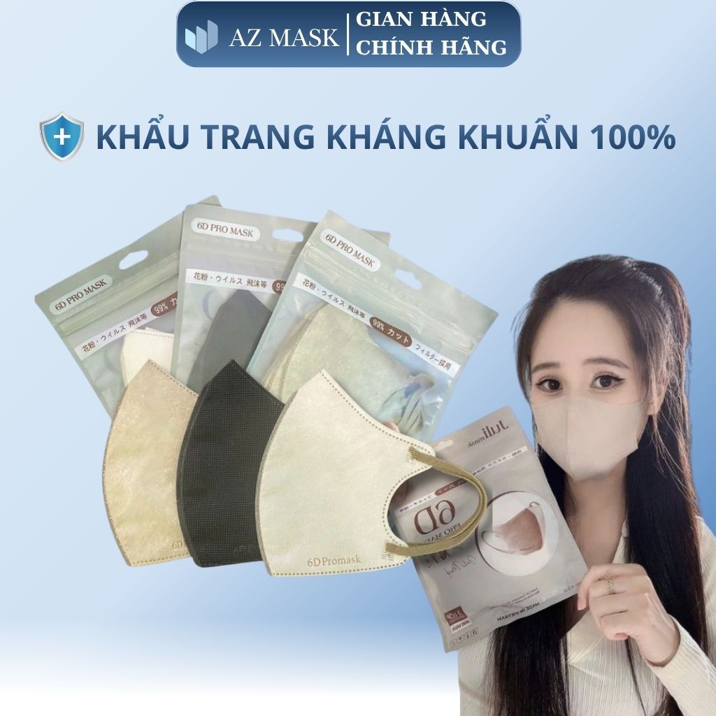 100 Chiếc Khẩu trang kháng khuẩn 6D JULI Promask thời trang, mỏng nhẹ, không đau tai