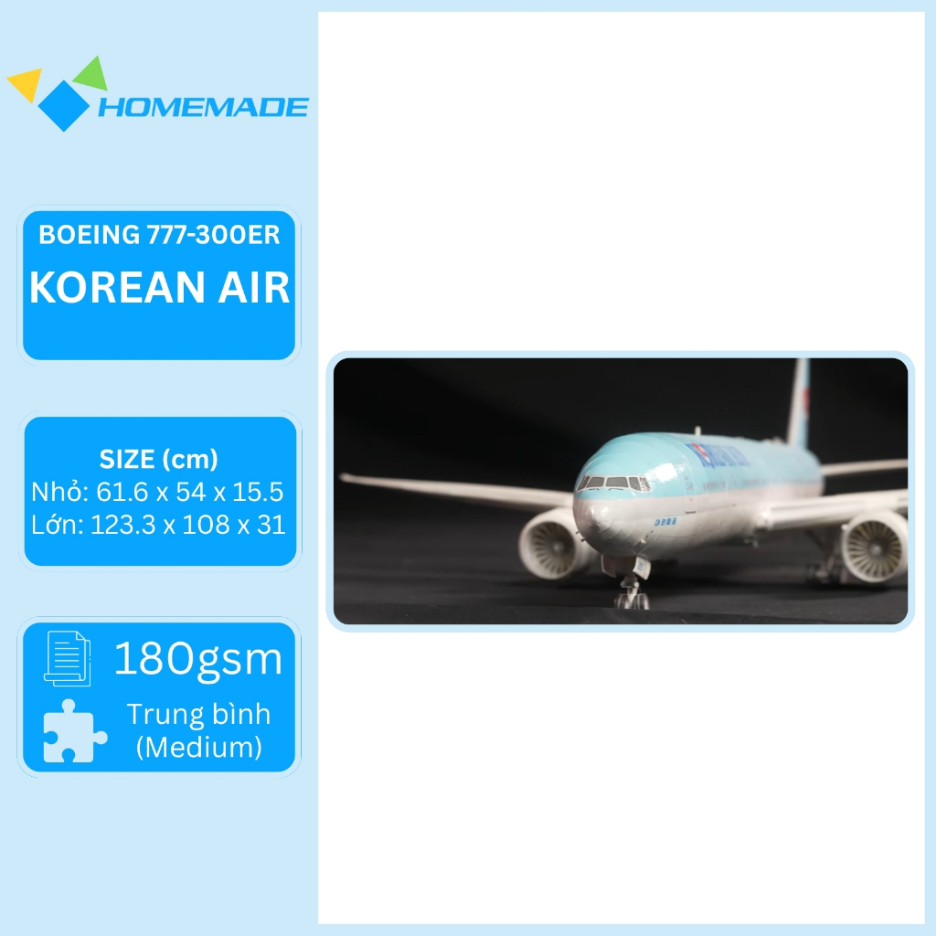 Bộ Kit Mô Hình Giấy Máy Bay Thương Mại Boeing 777-300ER Korean Air