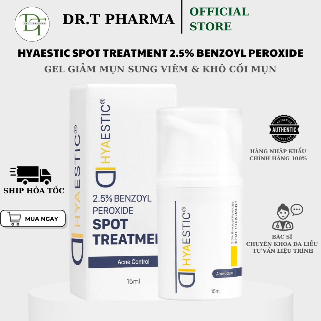 [HÀNG CÔNG TY] Gel hỗ trợ trị mụn sưng viêm Hyaestic Spot Treatment 2.5% Benzoyl Peroxide
