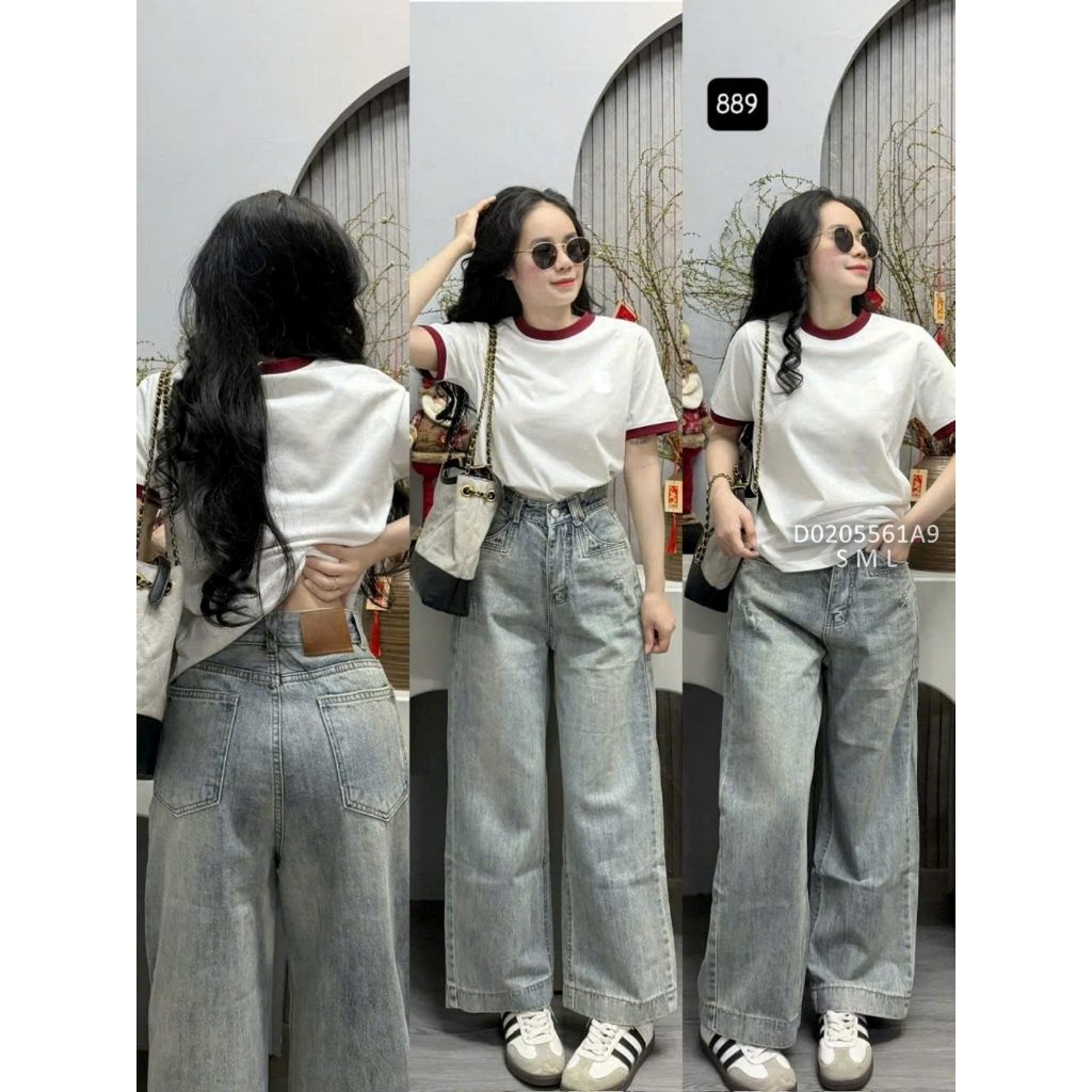 Quần jean nấm dáng suông lưng cao TOMBI SHOP