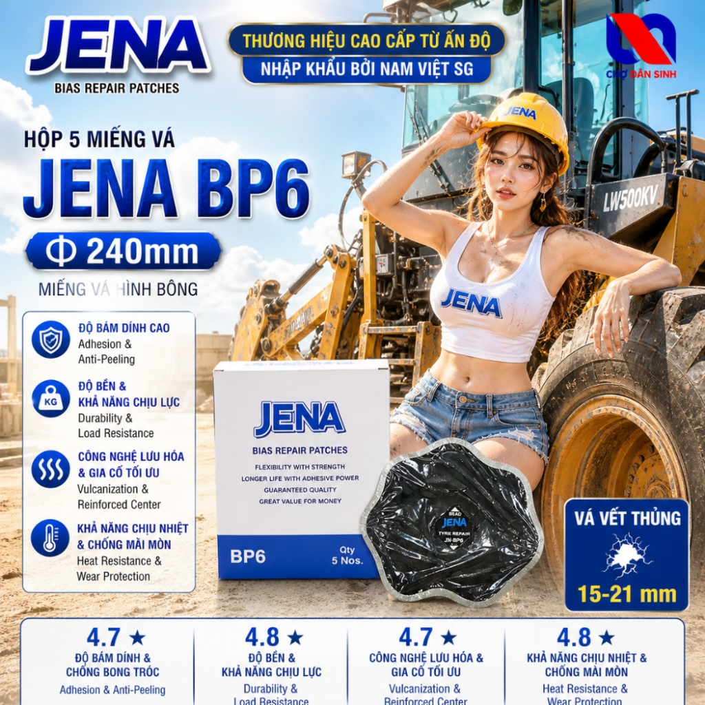 Miếng Vá Lốp Jena BP6 240x240mm – Siêu Lớn – Vá Lốp Xe Tải Nặng, Xe Ben, Máy Công Trình