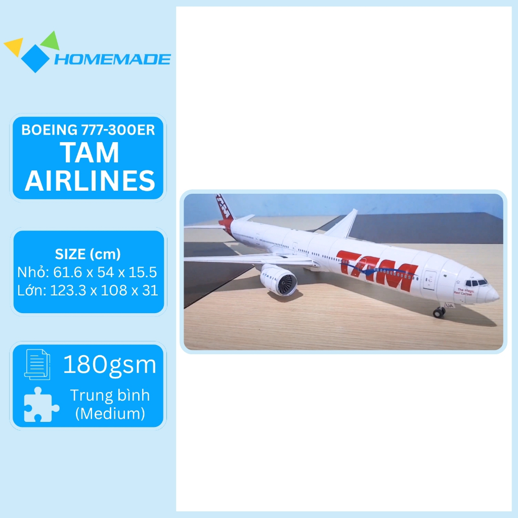Bộ Kit Mô Hình Giấy Máy Bay Thương Mại Boeing 777-300ER TAM Airlines